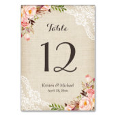 Rustige Floral Burlap Table Number Kaart (Voorkant)