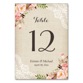 Rustige Floral Burlap Table Number Kaart