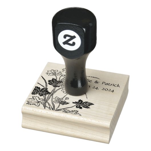 Rustige Floral Couple Wedding Date Wood Art Stamp Rubberstempel (Stempel)