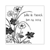 Rustige Floral Couple Wedding Date Wood Art Stamp Rubberstempel (Afrduk)