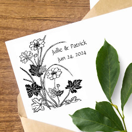 Rustige Floral Couple Wedding Date Wood Art Stamp Rubberstempel