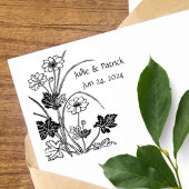 Rustige Floral Couple Wedding Date Wood Art Stamp Rubberstempel
