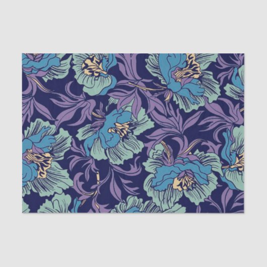 Rustige Floral Dust Blue, Blauwgroen en Paars onts Tissuepapier (Voorkant)