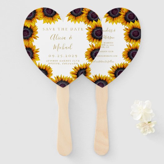 Rustige floral elegant script bruiloft save date handwaaier (Voorkant en achterkant)