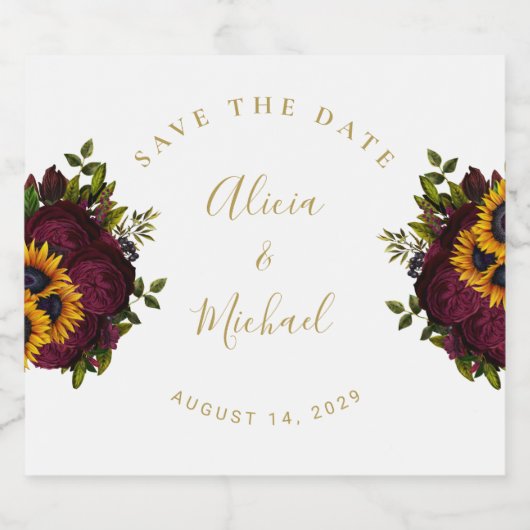 Rustige floral elegant script bruiloft save date sparkling wijnetiket (Enkel label)
