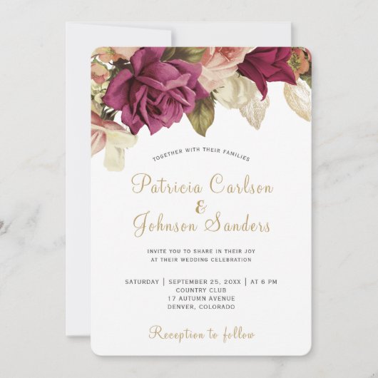 Rustige floral elegant script huwelijksuitnodiging kaart (Voorkant)
