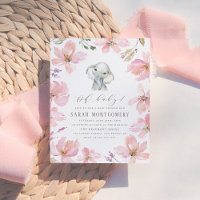 Rustige Floral Elephant Blush Pink Baby Girl Showe