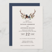 Rustige floral en antilers bruiloft bogundy save the date (Voorkant / Achterkant)