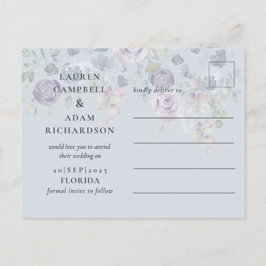 Rustige Floral Eucalyptus Dusty Blue Aankondigingskaart (Achterkant)