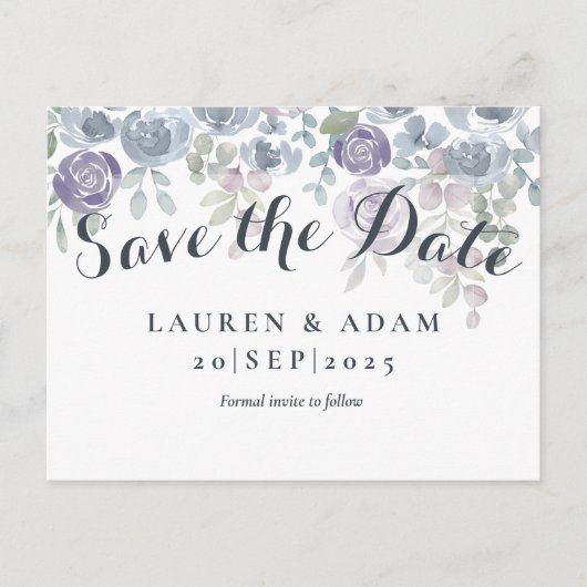 Rustige Floral Eucalyptus Dusty Blue Aankondigingskaart (Voorkant)