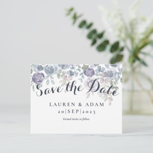 Rustige Floral Eucalyptus Dusty Blue Aankondigingskaart (Staand voorkant)