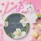 Rustige Floral Foliage Dusty Navy White Waterverf Papieren Bordje (Feest)