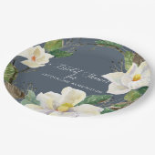 Rustige Floral Foliage Dusty Navy White Waterverf Papieren Bordje (Gekanteld)