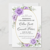 Rustige Floral Gold Border Light Paars Roos Weddin Kaart (Voorkant)