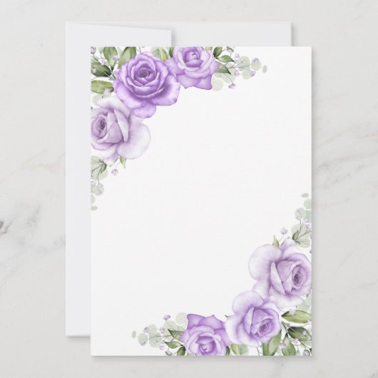 Rustige Floral Gold Border Light Paars Roos Weddin Kaart (Achterkant)