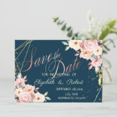 Rustige Floral, goud, marineblauw sparen de datum Save The Date (Staand voorkant)