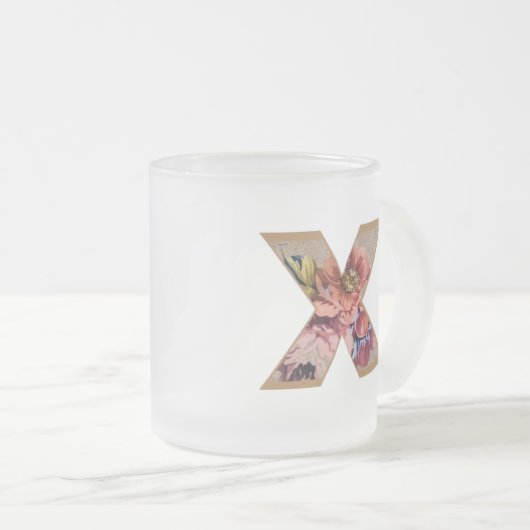 Rustige Floral Initiaal Letter X Monogram Matglas Koffiemok (Voorkant rechts)