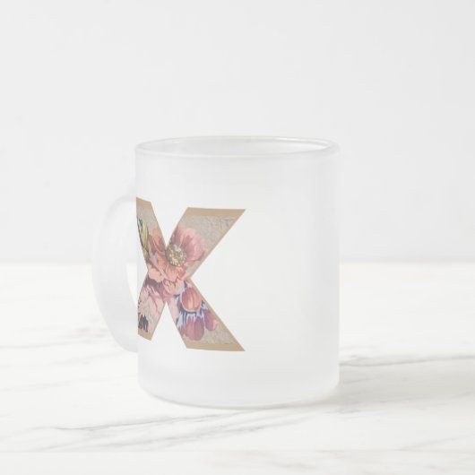 Rustige Floral Initiaal Letter X Monogram Matglas Koffiemok (Voorkant links)