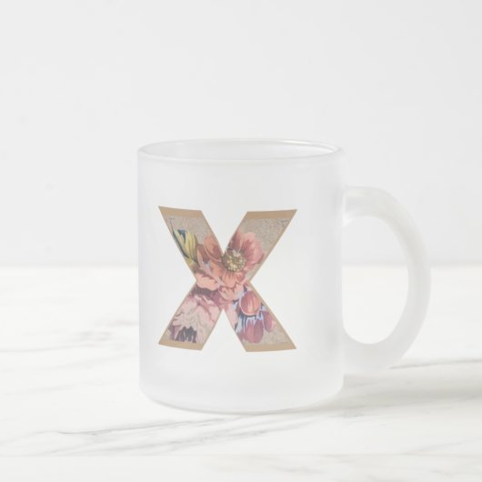 Rustige Floral Initiaal Letter X Monogram Matglas Koffiemok (Rechts)