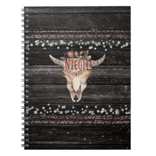 Rustige Floral Koe Skull Boho Chic Country Glam Notitieboek