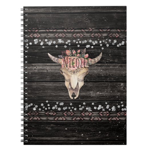 Rustige Floral Koe Skull Boho Chic Country Glam Notitieboek (Voorkant)