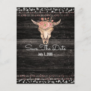 Rustige Floral Koe Skull Boho Chic Save the Date Aankondigingskaart