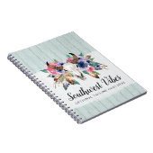 Rustige Floral Koe Waterverf Hout Boho Chic Notitieboek (Rechterzijde)