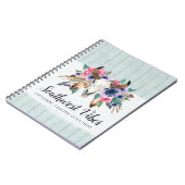 Rustige Floral Koe Waterverf Hout Boho Chic Notitieboek (Linkerzijde)