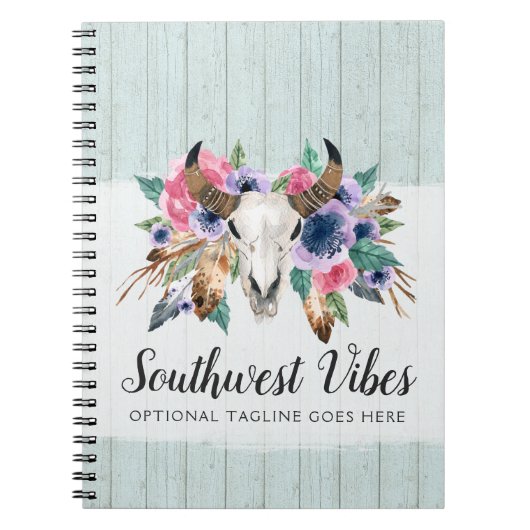Rustige Floral Koe Waterverf Hout Boho Chic Notitieboek (Voorkant)