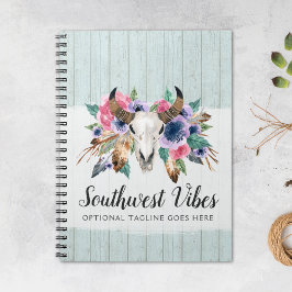 Rustige Floral Koe Waterverf Hout Boho Chic Notitieboek