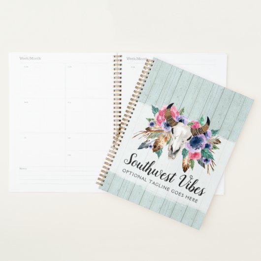 Rustige Floral Koe Waterverf Hout Boho Chic Planner (Display)