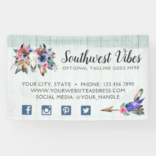 Rustige Floral Koe Waterverf Hout Boho Chic Spandoek (Horizontaal)