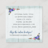 Rustige Floral Koe Waterverf Hout Boho Chic Vierkante Visitekaartje (Achterkant)