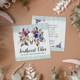 Rustige Floral Koe Waterverf Hout Boho Chic Vierkante Visitekaartje