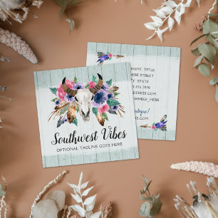 Rustige Floral Koe Waterverf Hout Boho Chic Vierkante Visitekaartje
