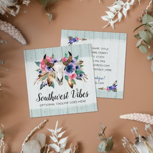 Rustige Floral Koe Waterverf Hout Boho Chic Vierkante Visitekaartje