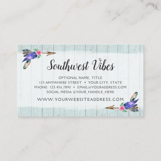 Rustige Floral Koe Waterverf Hout Boho Chic Visitekaartje (Achterkant)