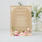 Rustige Floral Kraft Wedding Well Wishing Informatiekaartje (Staand voorkant)
