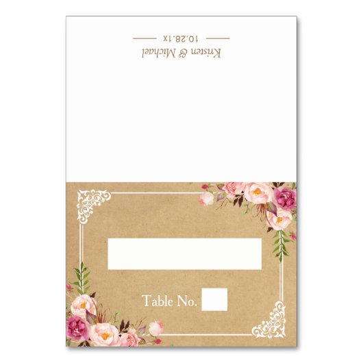 Rustige Floral Lijst Kraft Wedding Seating Place Kaart (Voorkant)