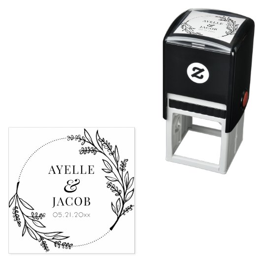 Rustige Floral Lijst monogram Rubber Weddenschap Zelfinktende Stempel (In situ)