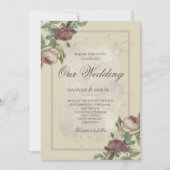 Rustige Floral Minimalist Bourgogne Gold Wedding Kaart (Voorkant)