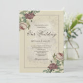 Rustige Floral Minimalist Bourgogne Gold Wedding Kaart (Staand voorkant)