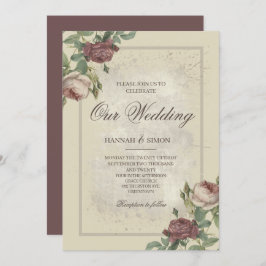 Rustige Floral Minimalist Bourgogne Gold Wedding Kaart