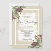 Rustige Floral Minimalist Bourgogne Gold Wedding Kaart (Voorkant)