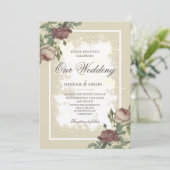 Rustige Floral Minimalist Bourgogne Gold Wedding Kaart (Staand voorkant)