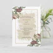 Rustige Floral Minimalist Bourgogne Gold Wedding Kaart (Staand voorkant)