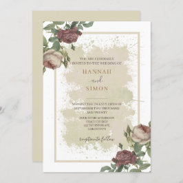 Rustige Floral Minimalist Bourgogne Gold Wedding Kaart