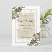 Rustige Floral Minimalist Bourgogne Gold Wedding Kaart (Staand voorkant)