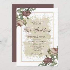 Rustige Floral Minimalist Bourgogne Gold Wedding Kaart