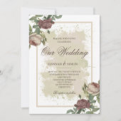 Rustige Floral Minimalist Bourgogne Gold Wedding Kaart (Voorkant)